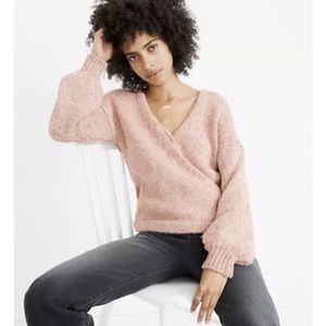 Madewell Light Pink Beresford Wrap-Front Pullover Sweater